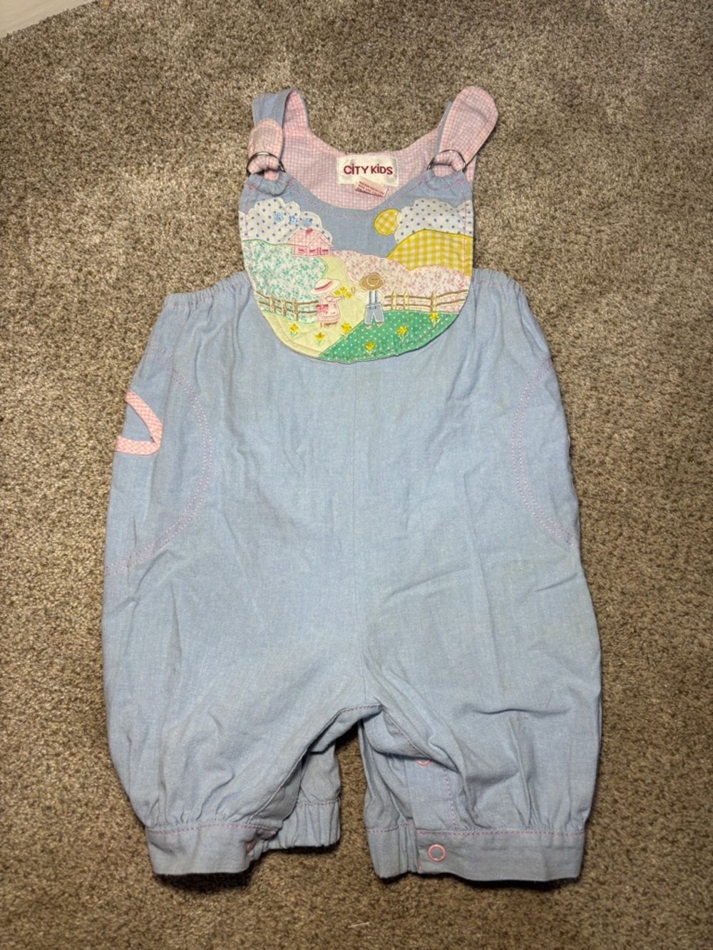 Vintage City Kids Light Blue Patchwork Overalls for Toddlers 3T